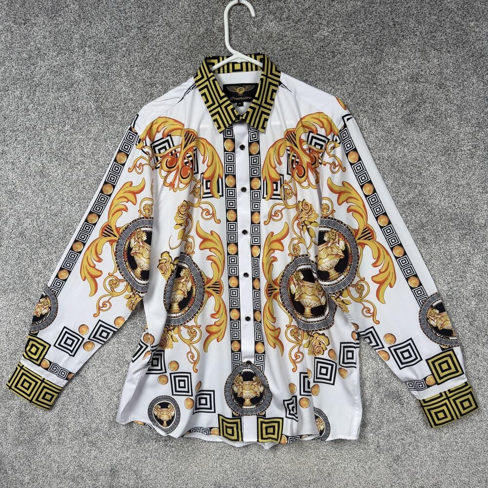 Premiere Button Up Shirt Mens XLBaroque Satin Partywear Clubwear Maximalist Glam